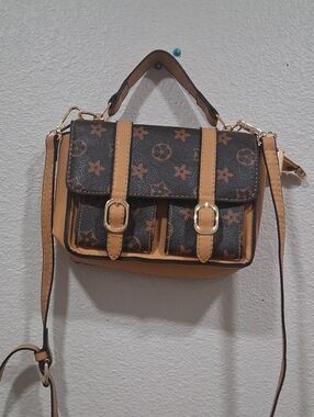 Brown and Tan Floral Print  Crossbody Bag